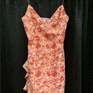 Superdown Asymmetrical Floral Dress in Pink and Red